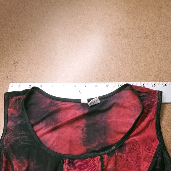 Sami Jo Tank Top Wmns M Black Red Floral Paisley Velvet Burnout Feminine Grunge - Picture 4 of 10